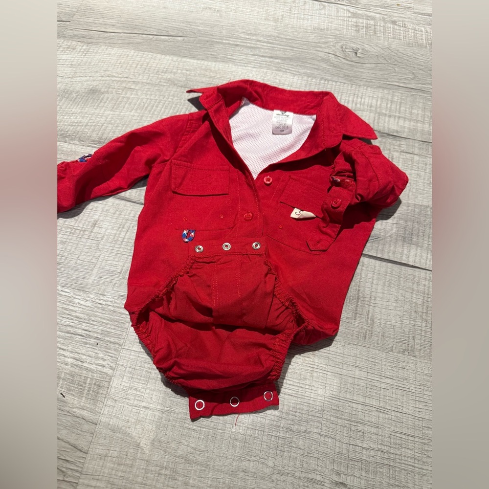 Bull Red Clothing Red Baby Fishing Shirt Size 9M NWOT